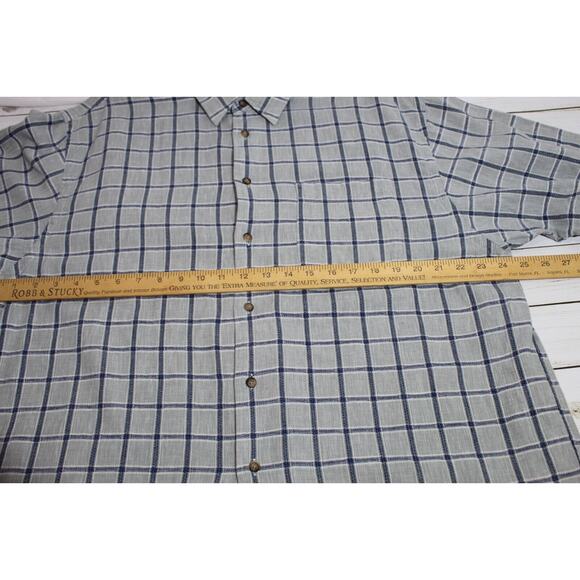 Fieldmaster Men's XL Blue Gray Check Plaid Button-up Shirt Linen Blend Pocket SS - Picture 7 of 8